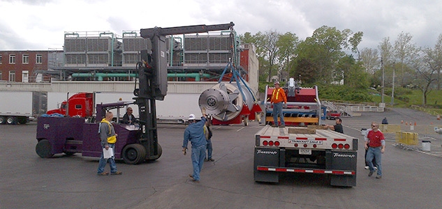 The millwrighting and rigging team moving heavy equipment